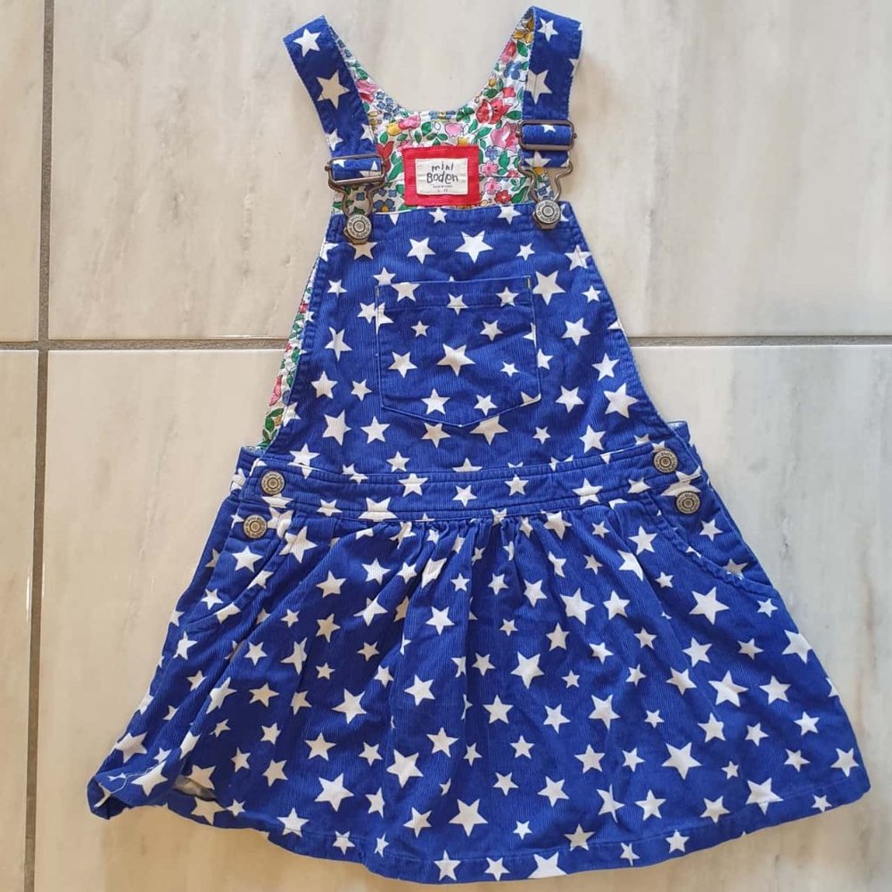 MINI BODEN Blue Corduroy Cord Star Pinafore Dress - Picture 1 of 5